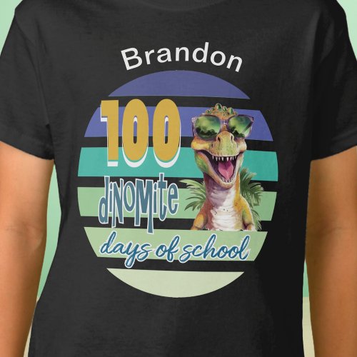 100 Days of School Dinosaur Student Monogrammed T_Shirt