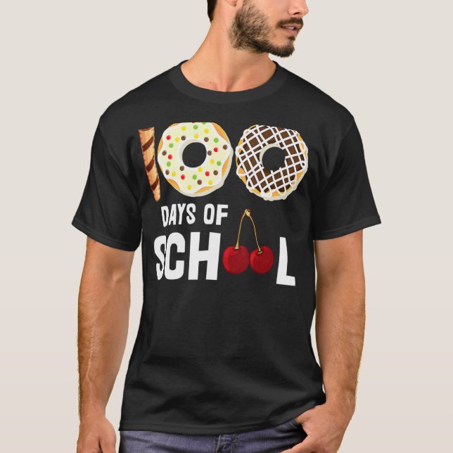100 Days Of School Donut Cherry Teacher Student 10 T-Shirt (Front)