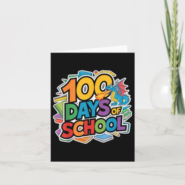 100 Days Of School Dragon Theme Kids Teacher Outfi Card (Front)
