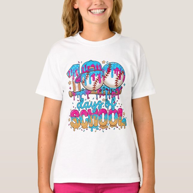 100 Days of School Drip T-Shirt – Baseball Ice Cre (Front)