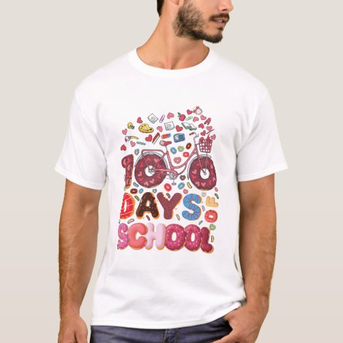 100 Days Of School Eat Donuts Ride Bicycle Lover T_Shirt