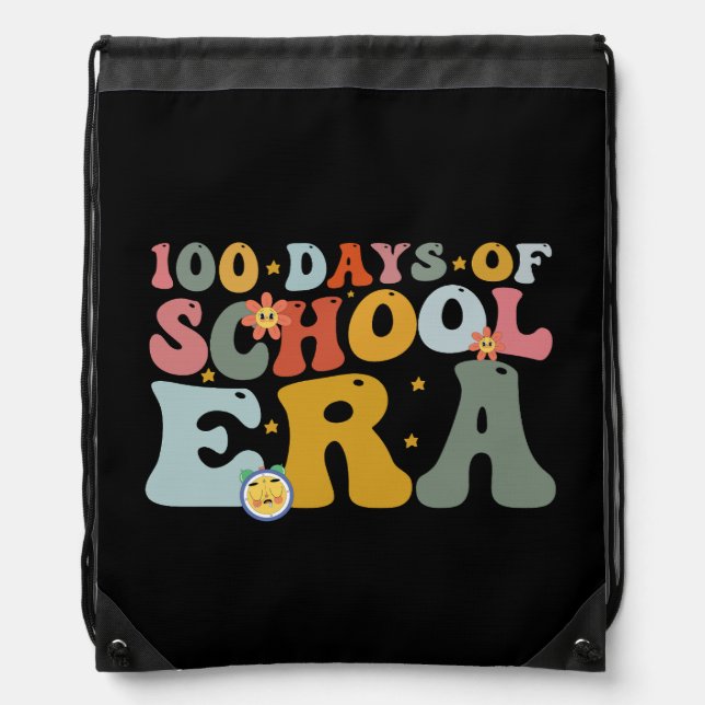  100 Days Of School Era Groovy Teacher Kids Drawstring Bag (Front)