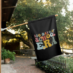  100 Days Of School Era Groovy Teacher Kids House Flag
