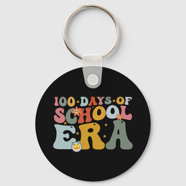  100 Days Of School Era Groovy Teacher Kids Keychain (Front)
