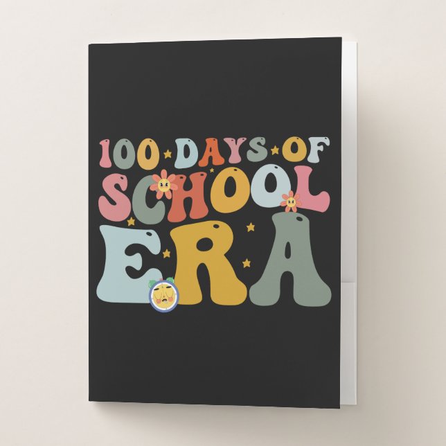  100 Days Of School Era Groovy Teacher Kids Pocket Folder (Front)