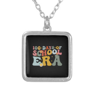 100 Days Of School Era Groovy Teacher Kids Silver Plated Necklace