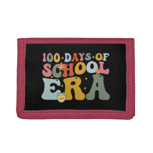  100 Days Of School Era Groovy Teacher Kids Tri-fold Wallet