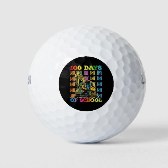 100 Days Of School Excavator School Teacher Golf Balls (Front)