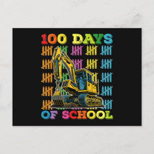 100 Days Of School Excavator School Teacher Postcard