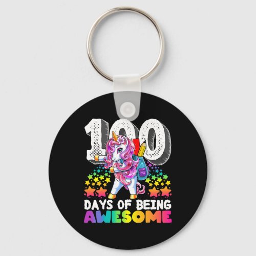 100 Days Of School Flossing Unicorn Gift For Girls Keychain