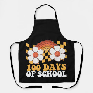 100 Days Of School Flower Rainbow Groovy Retro Apron