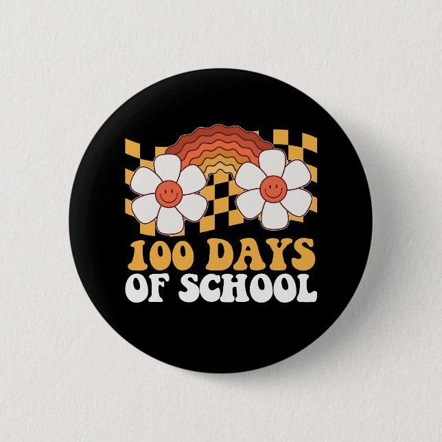 100 Days Of School Flower Rainbow Groovy Retro Button (Front)