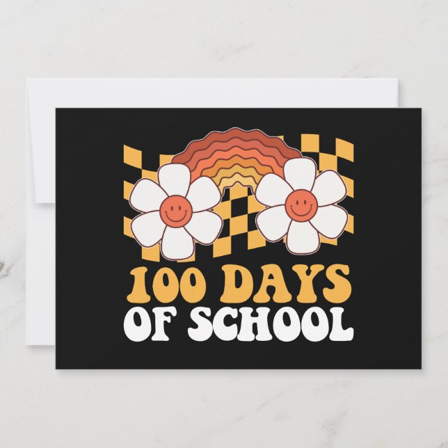 100 Days Of School Flower Rainbow Groovy Retro Invitation (Front)