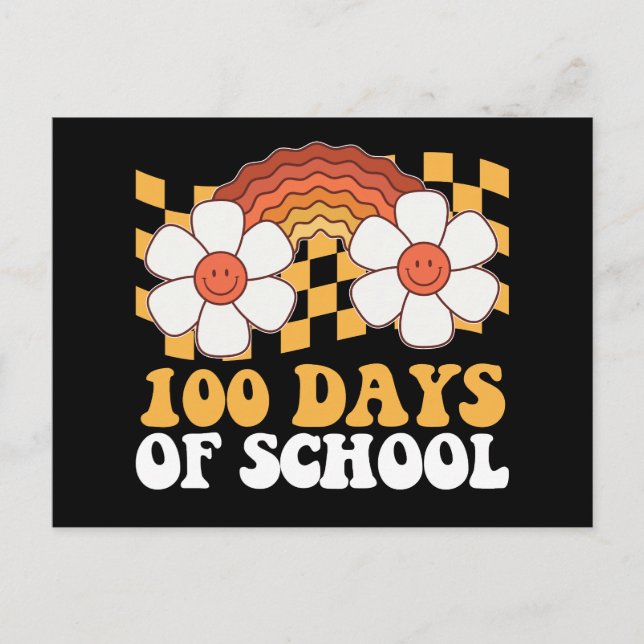 100 Days Of School Flower Rainbow Groovy Retro Postcard (Front)