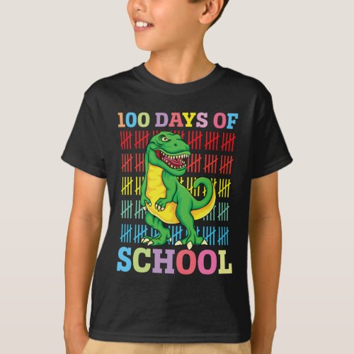 100 Days Of School For Kids Boys Dinosaur T Rex  T_Shirt