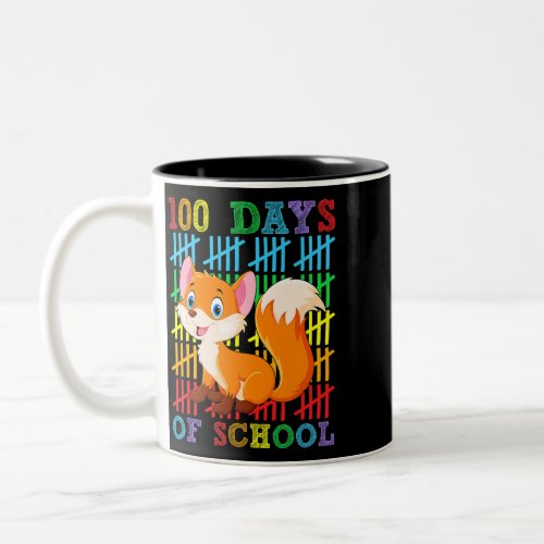 100 Days of School Fox Lover Boys Girls 100th Day  Two_Tone Coffee Mug