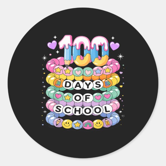100 Days Of School Friendship Bracelets 100 Days S Classic Round Sticker (Front)