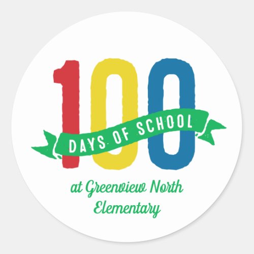 100 days of school fun colorful customized classic round sticker