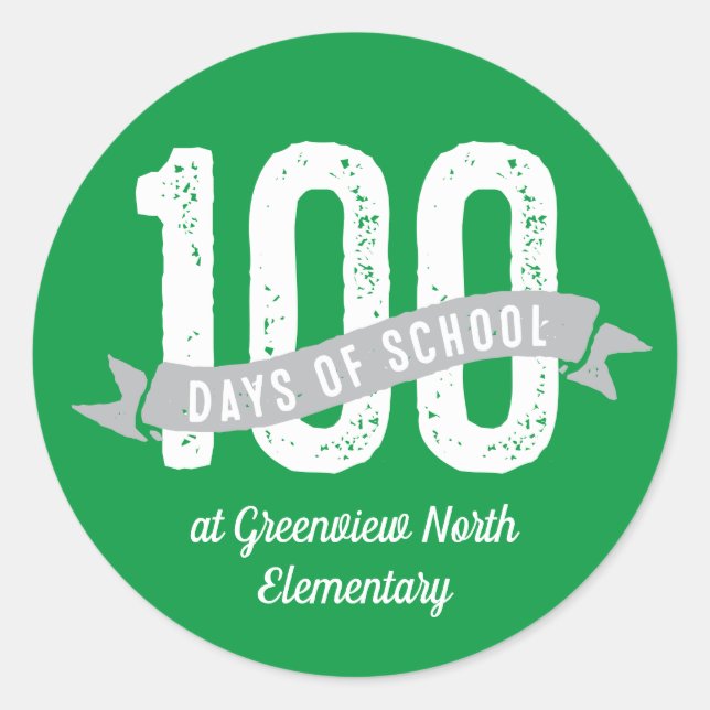 100 days of school fun customized green white classic round sticker (Front)