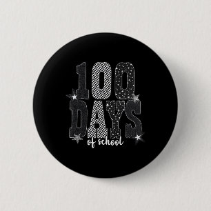100 Days Of School Funny Black White Checkered Leo Button