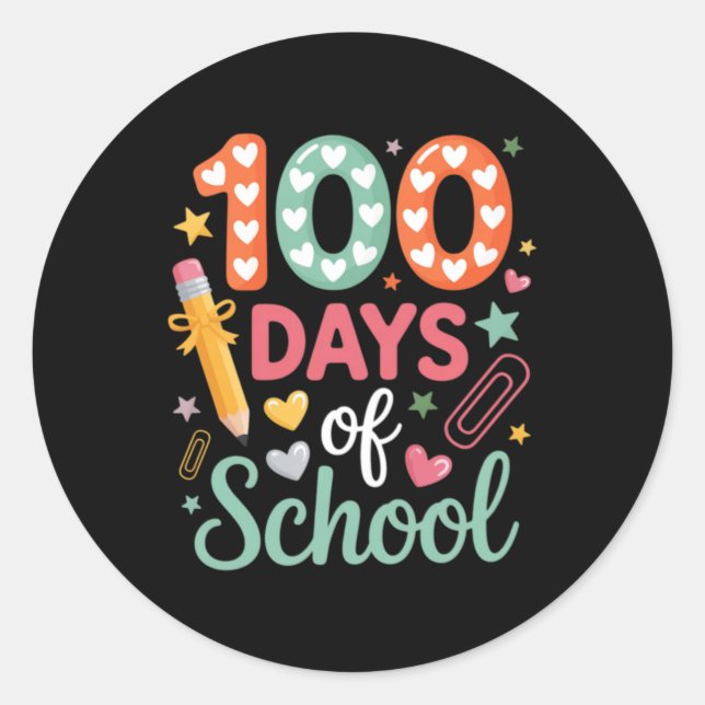 100 Days Of School Funny Retro Checkered Circle Classic Round Sticker (Front)