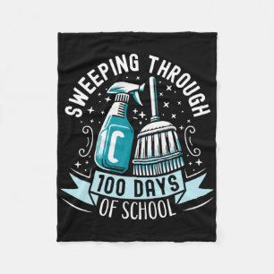 100 Days Of School Funny School Custodian Janitor Fleece Blanket