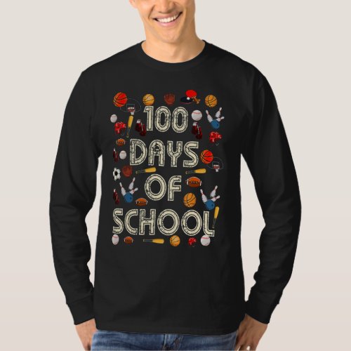 100 Days of School Funny Sports Ball Boys Kids Tea T_Shirt