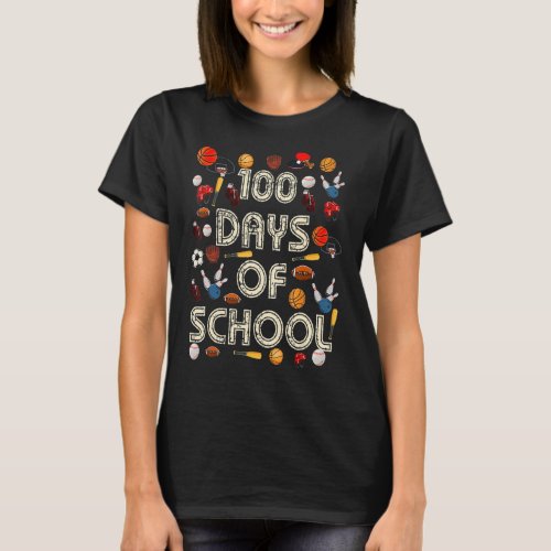 100 Days of School Funny Sports Ball Boys Kids Tea T_Shirt