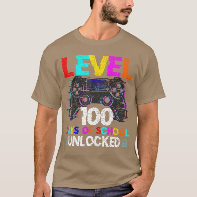 100 Days of School Gamer Boy Level 100 Unlocked Ga T-Shirt (Front)