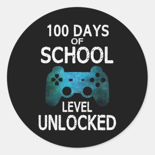 100 Days Of School Gamer Video Games Level Unlocke Classic Round Sticker