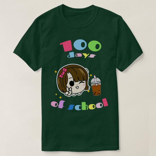100 Days Of School girl bubble tea chocolate T-Shirt (Design Front)
