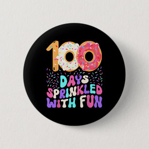 100 Days Of School Girl Cute Sprinkled Donut Happy Button