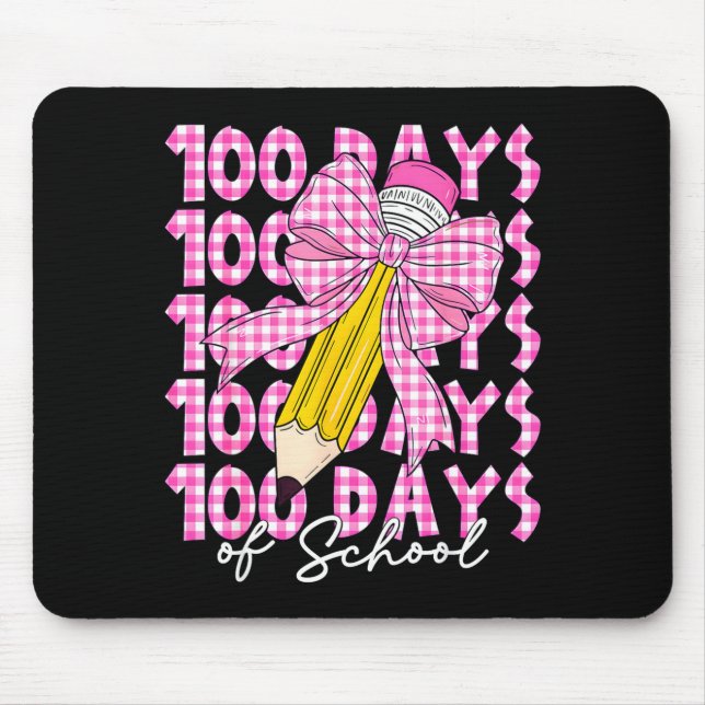100 Days Of School Girls Coquette Bow 100th Day Of Mouse Pad (Front)