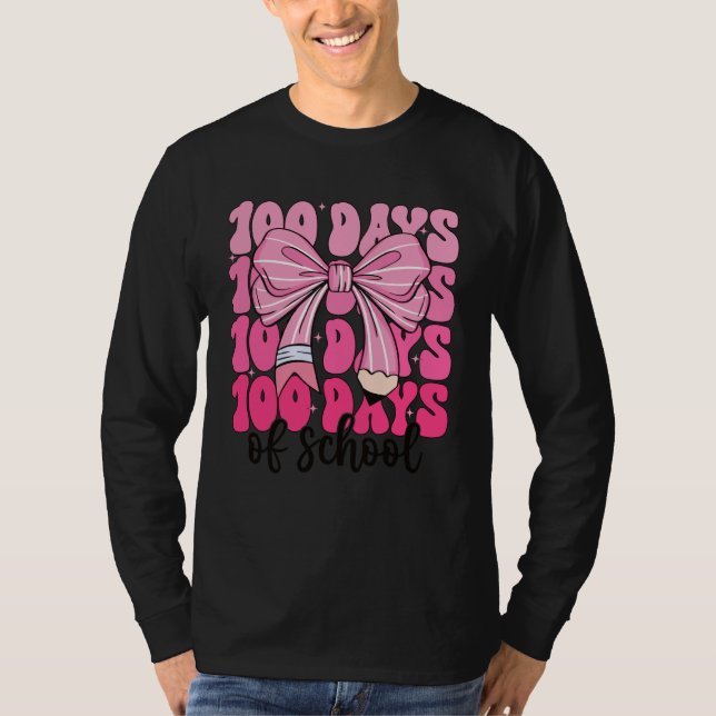 100 Days of School Girls Coquette Bow 100th Day of T-Shirt (Front)