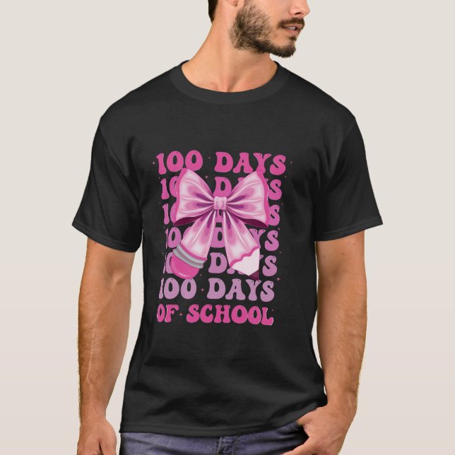 100 Days of School Girls Coquette Bow 100th Day Of T-Shirt (Front)