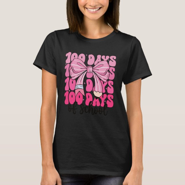 100 Days of School Girls Coquette Bow 100th Day of T-Shirt (Front)