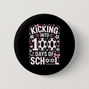 100 Days Of School Girls Soccer Coquette Bow Pink Button