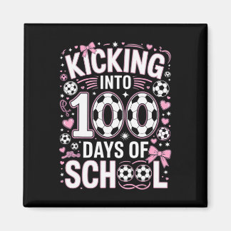 100 Days Of School Girls Soccer Coquette Bow Pink  Magnet