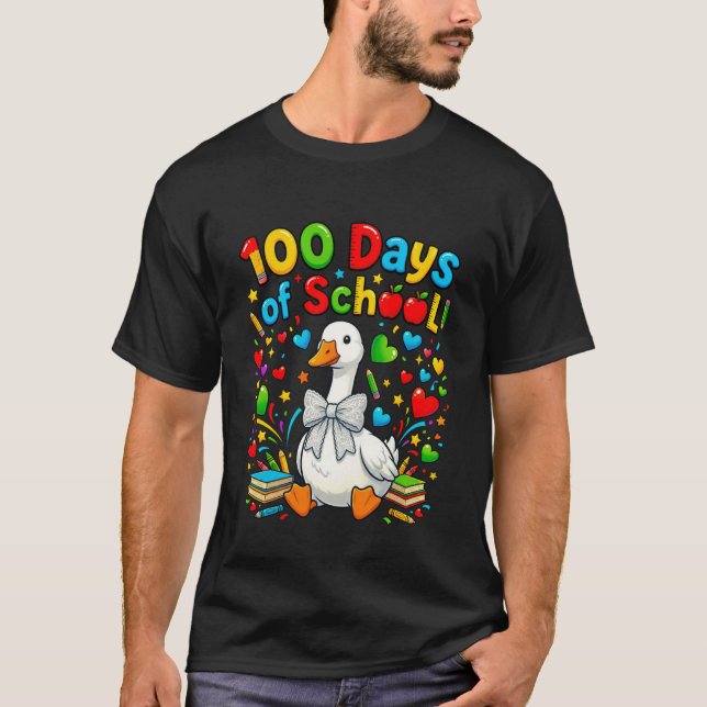100 Days of School Goose Funny Goose 100 Days Kids T-Shirt (Front)