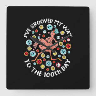 100 Days Of School Groove Flamingo Face Mask Square Wall Clock