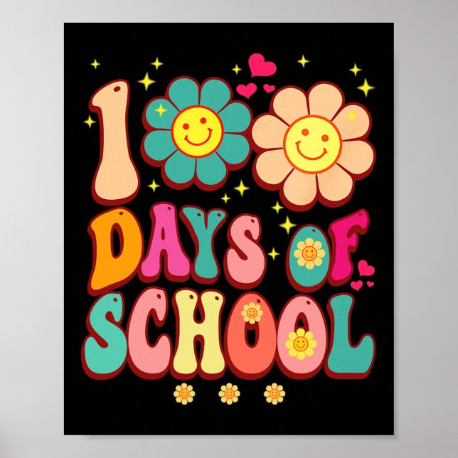 100 Days Of School Groovy Retro 100th Day Teacher  Poster (Front)