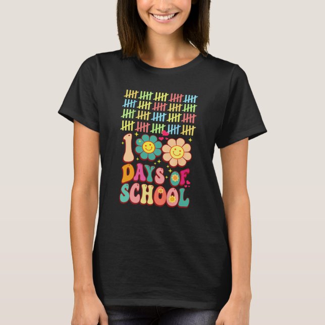 100 Days Of School Groovy Retro 100th Day Teacher  T-Shirt (Front)