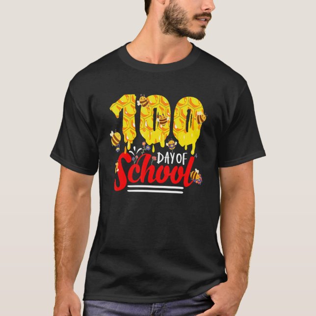 100 Days Of School Group Cute Bees Funny Teachers  T-Shirt (Front)