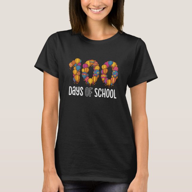 100 Days of School Hot Air Balloon Art for Men Wom T-Shirt (Front)