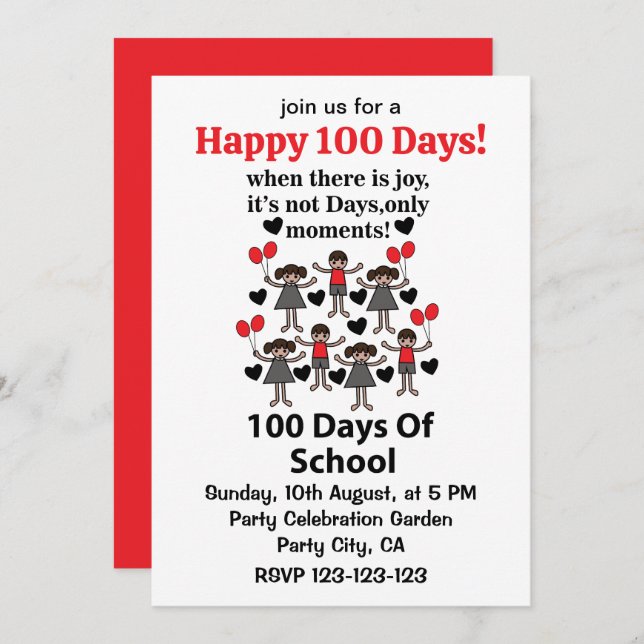 100 Days Of School  Invitation (Front/Back)