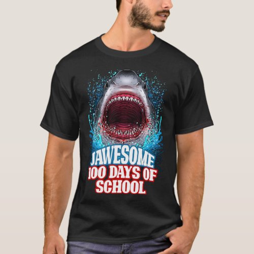 100 Days Of School Kids Adults Great White Shark  T_Shirt