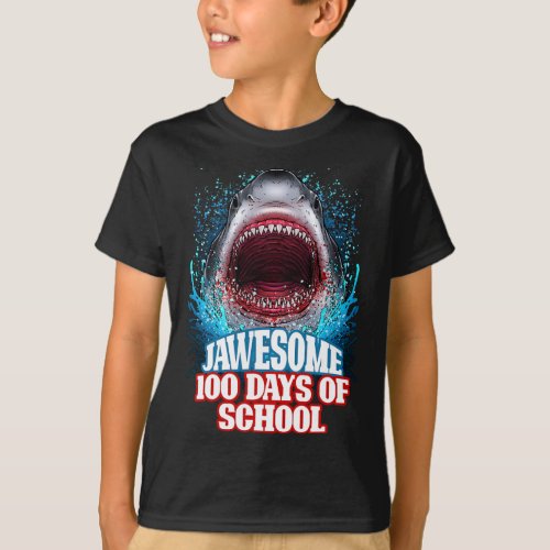 100 Days Of School Kids Adults Great White Shark  T_Shirt