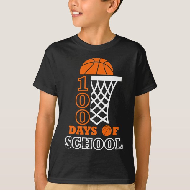 100 Days of School Kids Basketball 100th day of sc T-Shirt (Front)