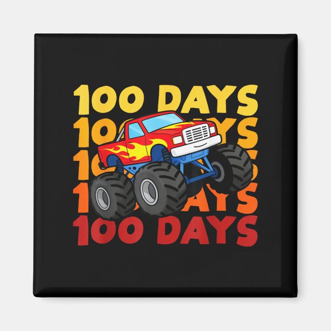 100 Days Of School Kids Monster Truck Boys And Gir Magnet (Front)