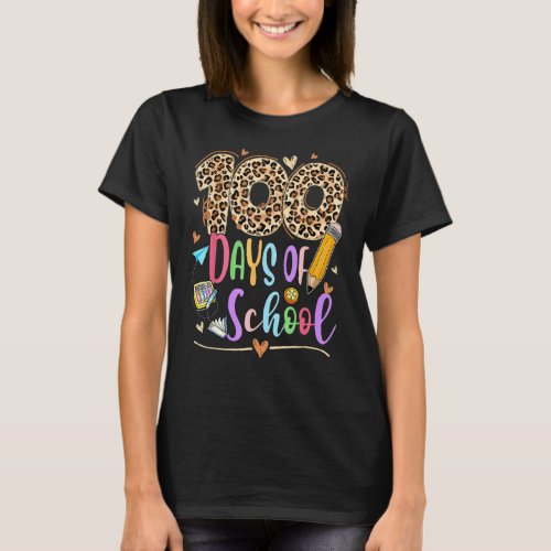 100 Days Of School Leopard  100th Day Of School Bo T_Shirt